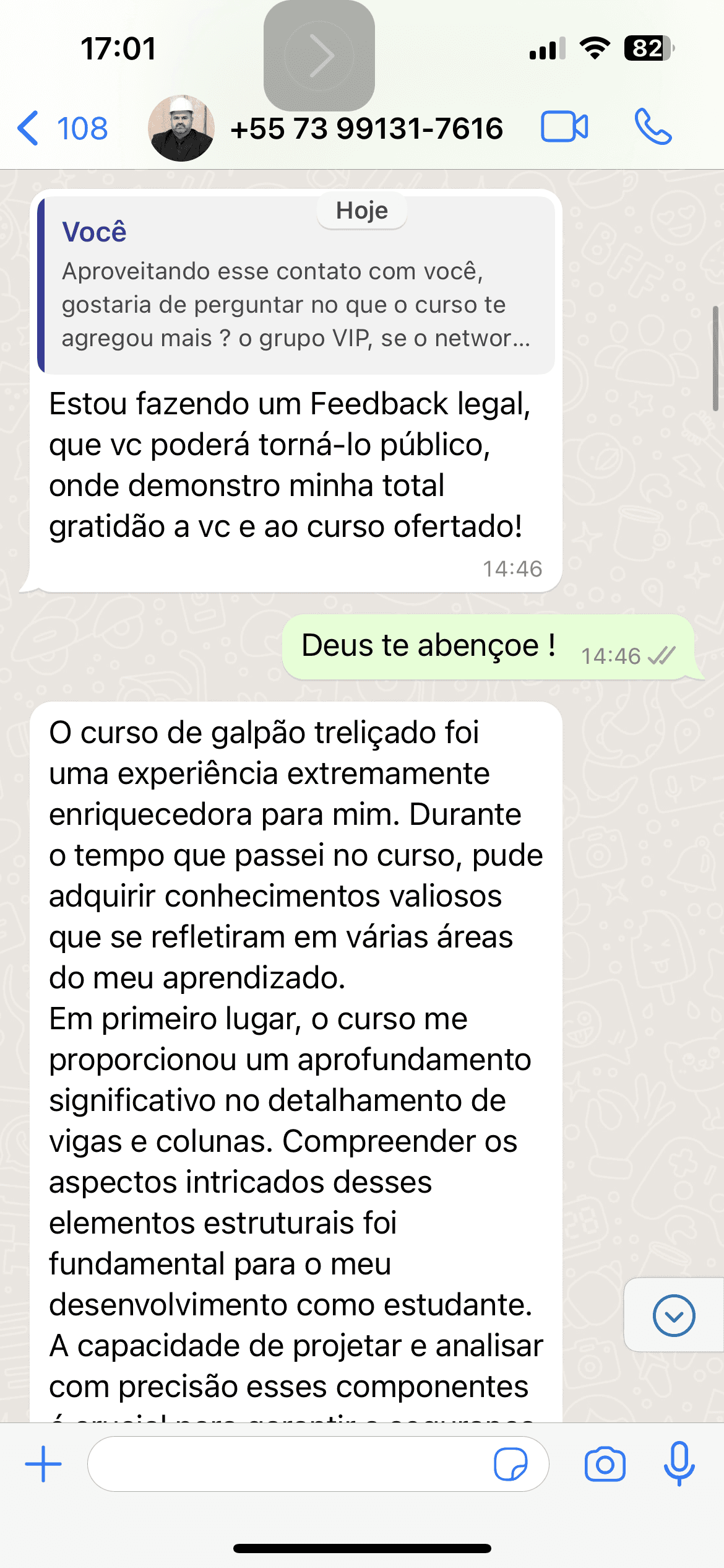 Depoimento de aluno