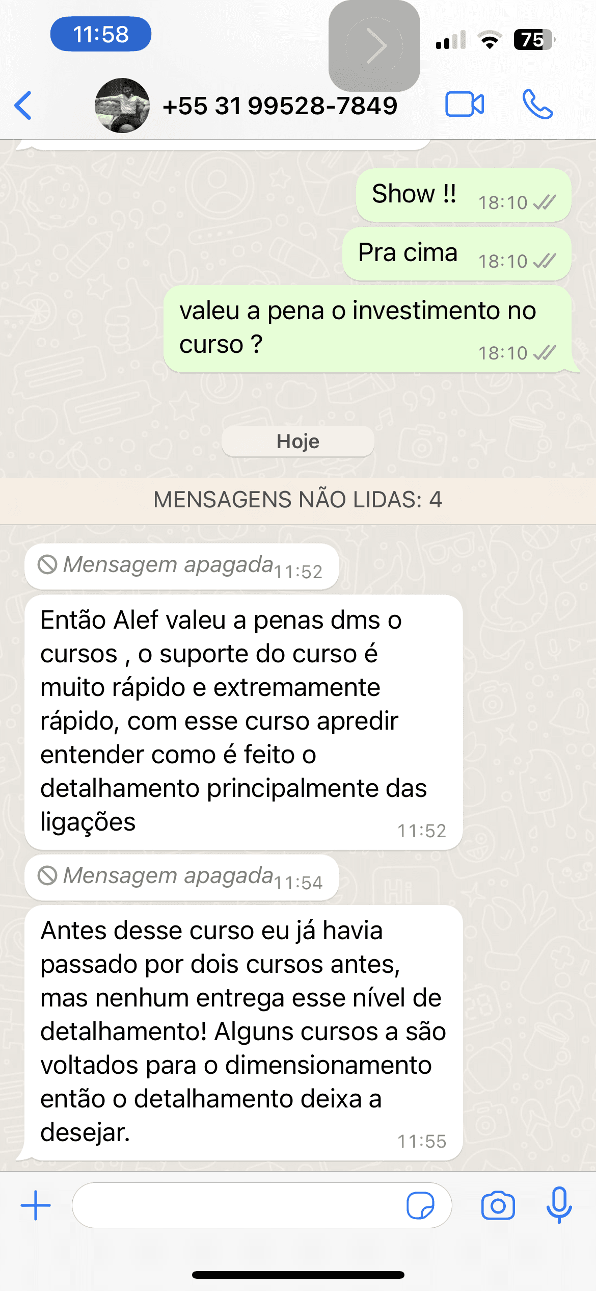 Depoimento de aluno